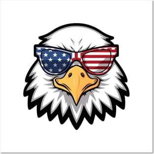 Eagle head with American flag sunglasses Posters and Art